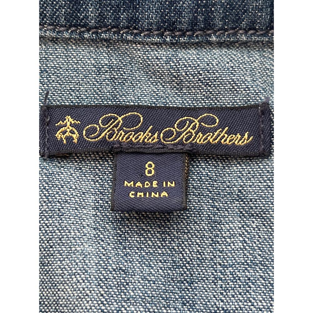 Brooks Brothers Womens 8 Blue Tie Waist Chambray Shirtdress Quiet Luxury FLAW - Picture 4 of 8